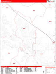 Cathedral City Wall Map Zip Code Red Line Style 2024